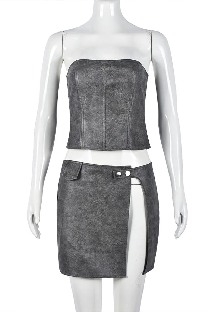 UI0464 Vegan Leathe Tube and Skirt Set