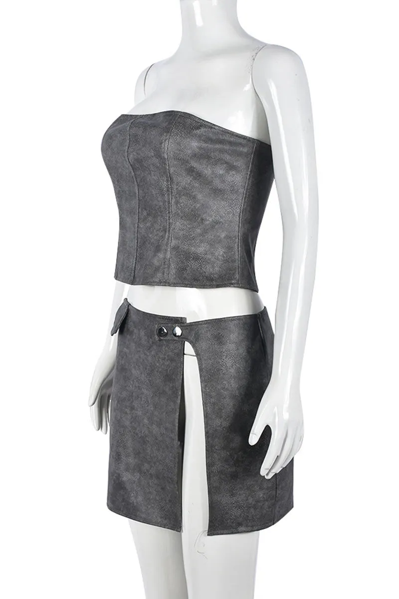 UI0464 Vegan Leathe Tube and Skirt Set