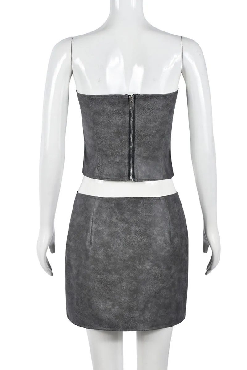 UI0464 Vegan Leathe Tube and Skirt Set