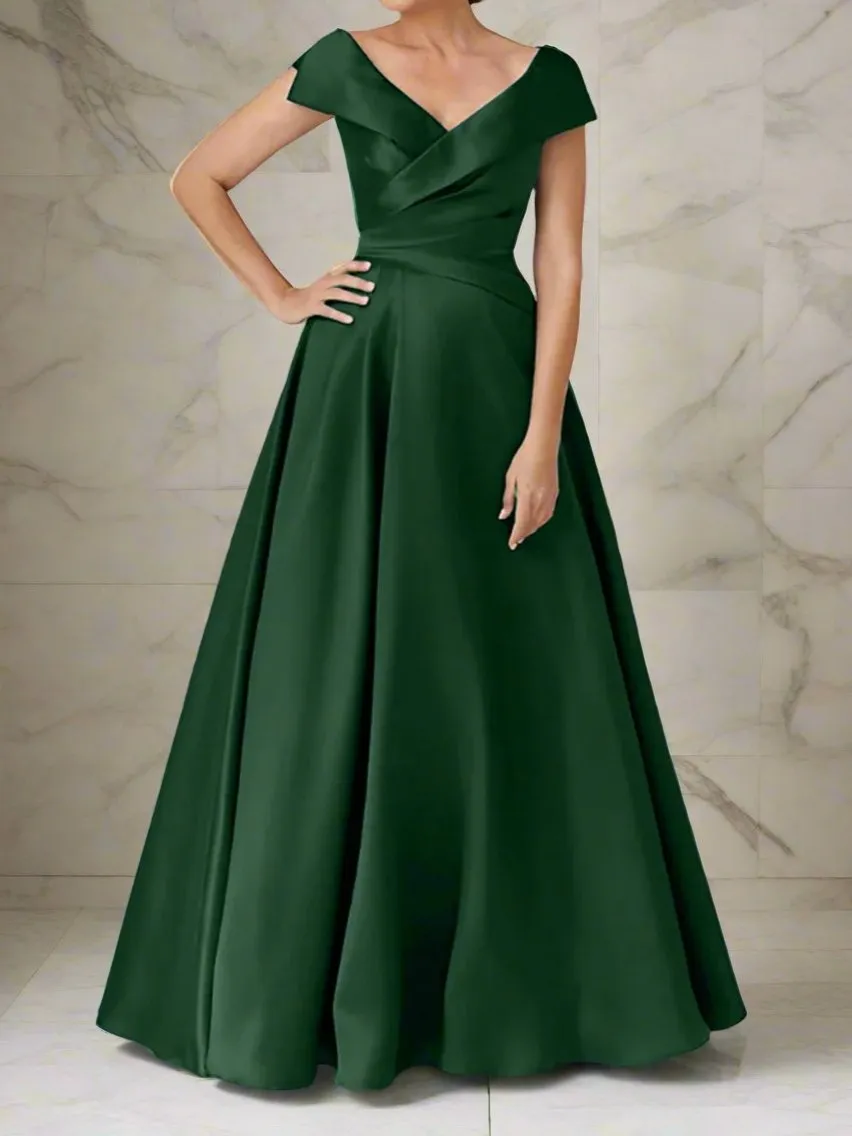 V-Neck A-Line Ruched Satin Mother of The Bride Dresses