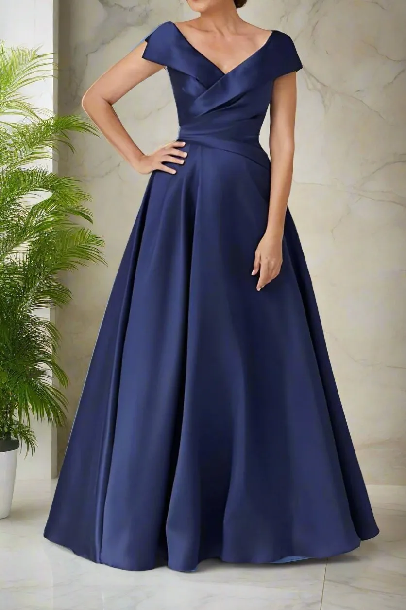 V-Neck A-Line Ruched Satin Mother of The Bride Dresses