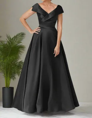 V-Neck A-Line Ruched Satin Mother of The Bride Dresses