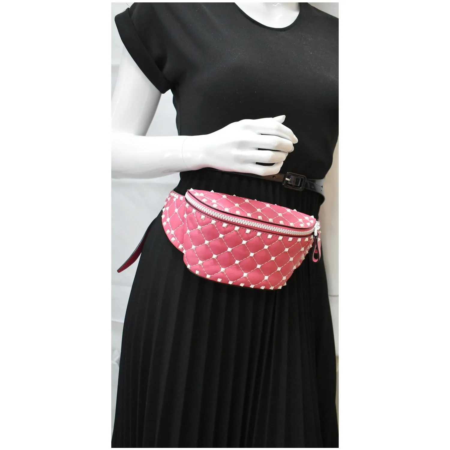 VALENTINO Free Rockstud Spike Leather Belt Bag Pink