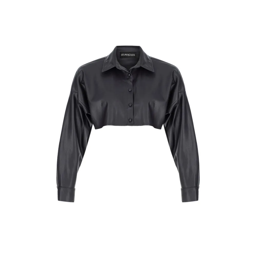 Vegan-Leather Crop Shirt