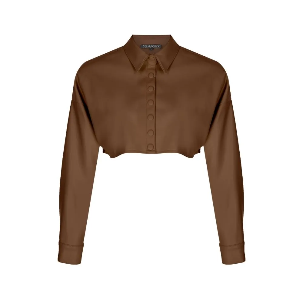 Vegan-Leather Crop Shirt