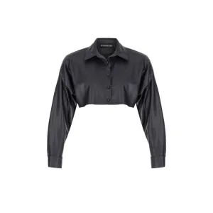 Vegan-Leather Crop Shirt