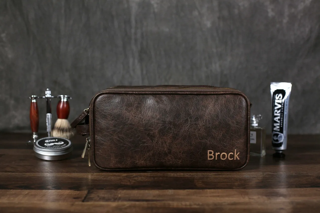 Vegan Leather Toiletry Bag for Men, Travel Shaving Dopp Kit Bag
