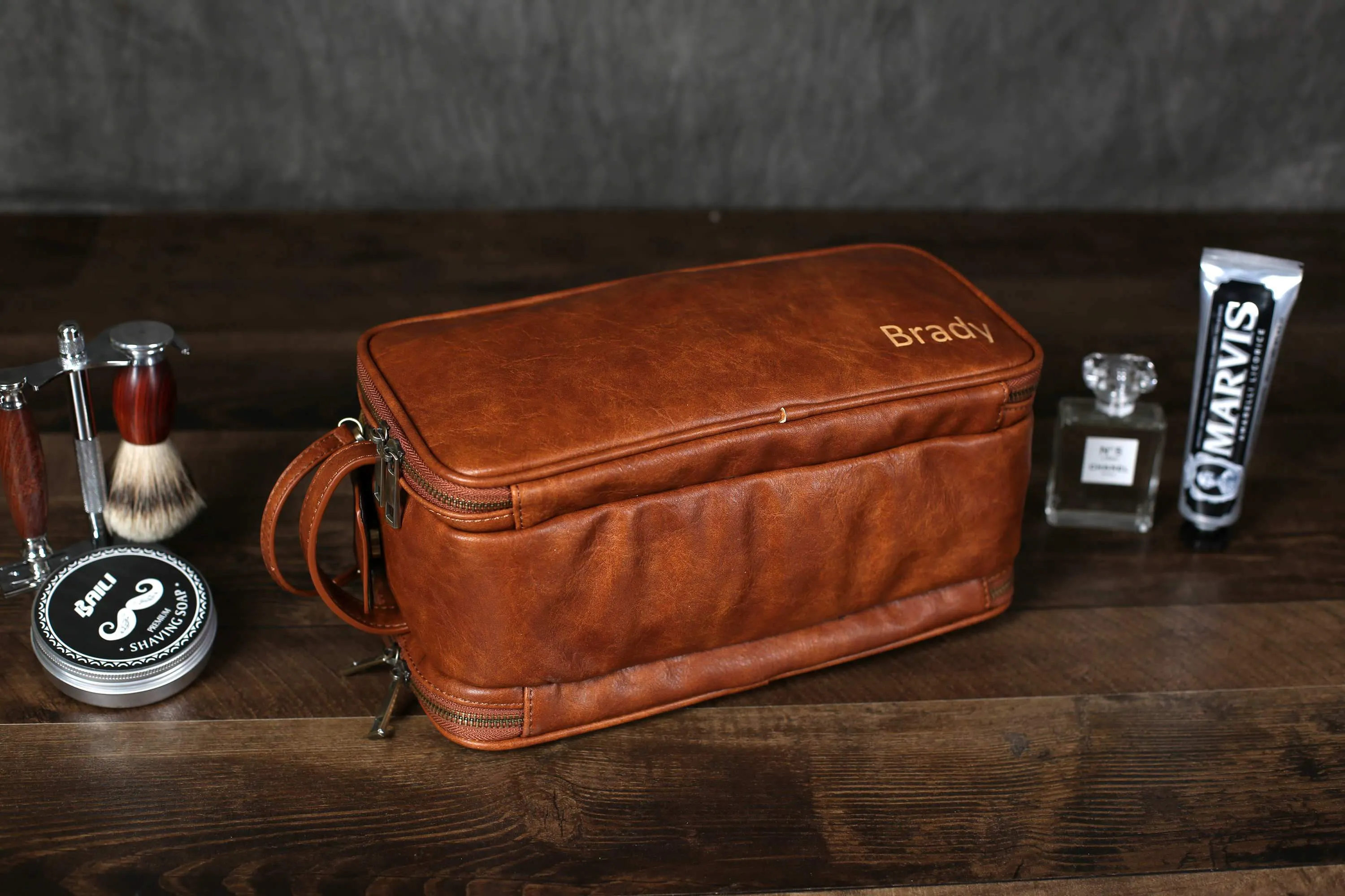 Vegan Leather Toiletry Bag for Men, Travel Shaving Dopp Kit Bag