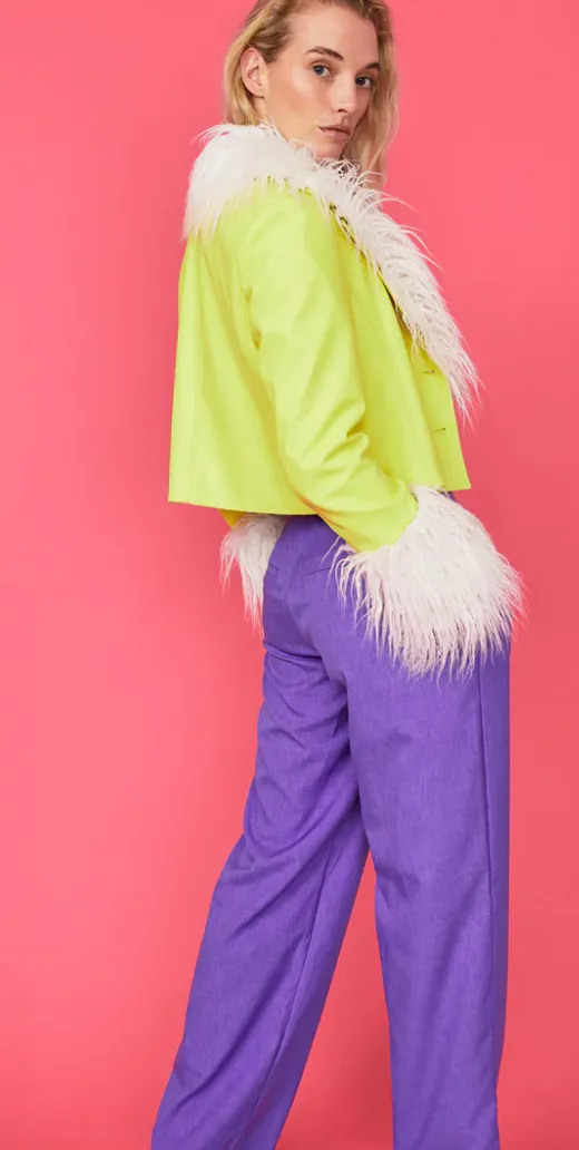 Vegan Sunshine Yellow Jacket Faux Fur Collar Cuffs
