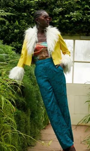 Vegan Sunshine Yellow Jacket Faux Fur Collar Cuffs