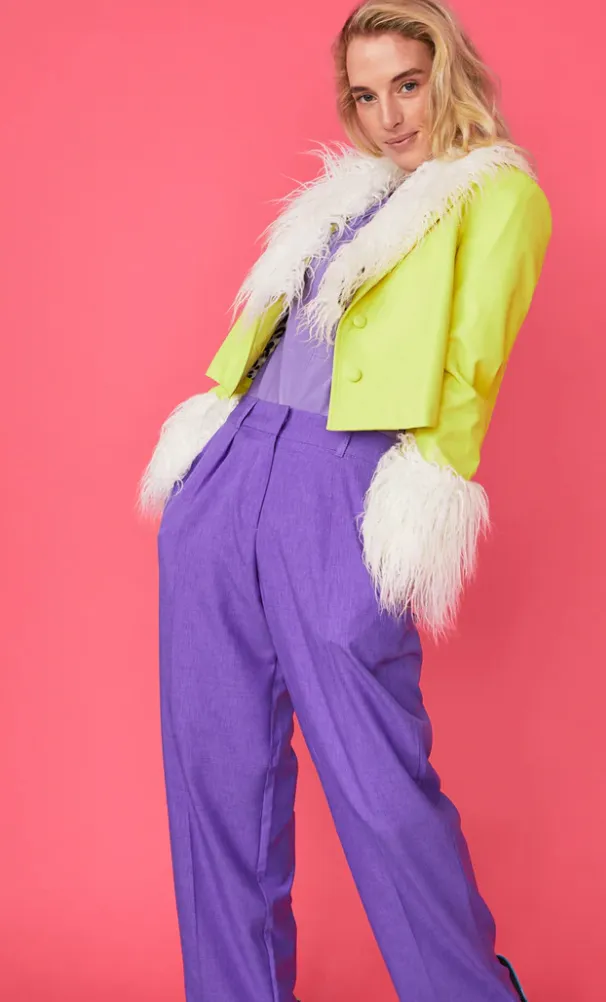 Vegan Sunshine Yellow Jacket Faux Fur Collar Cuffs