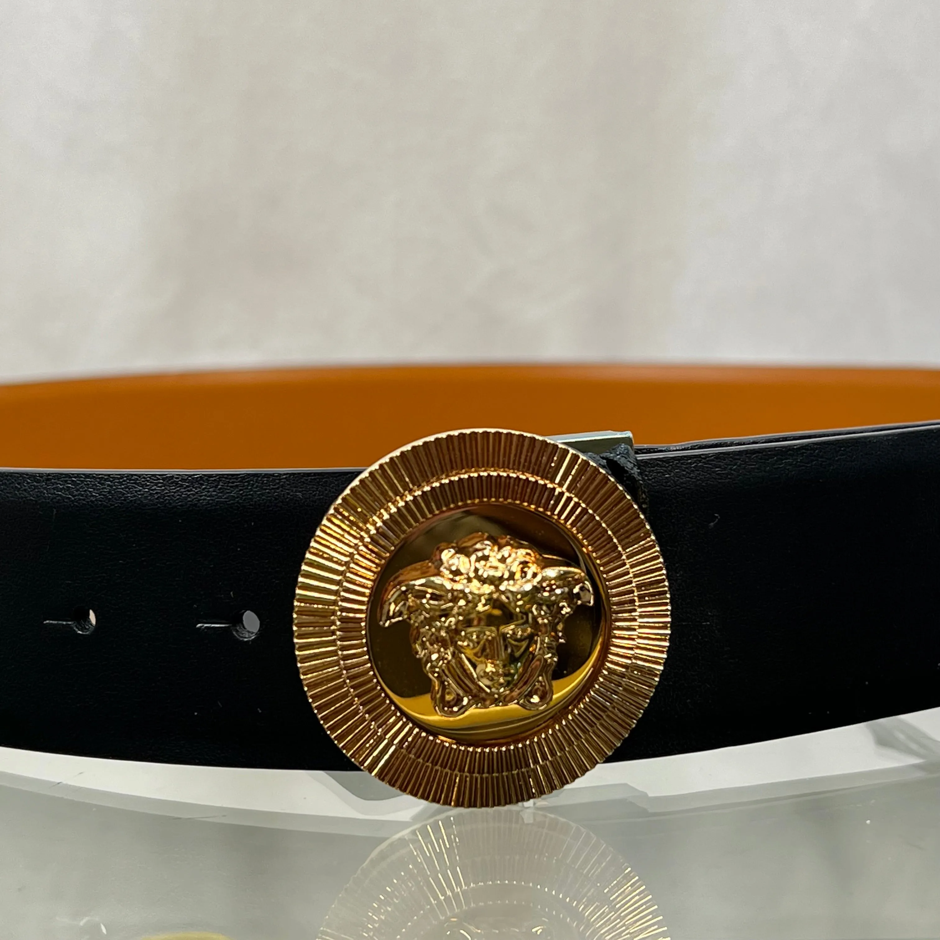 VERSACE Medusa Medallion Black Brown Leather Reversible Belt SZ95/38(L/XL)
