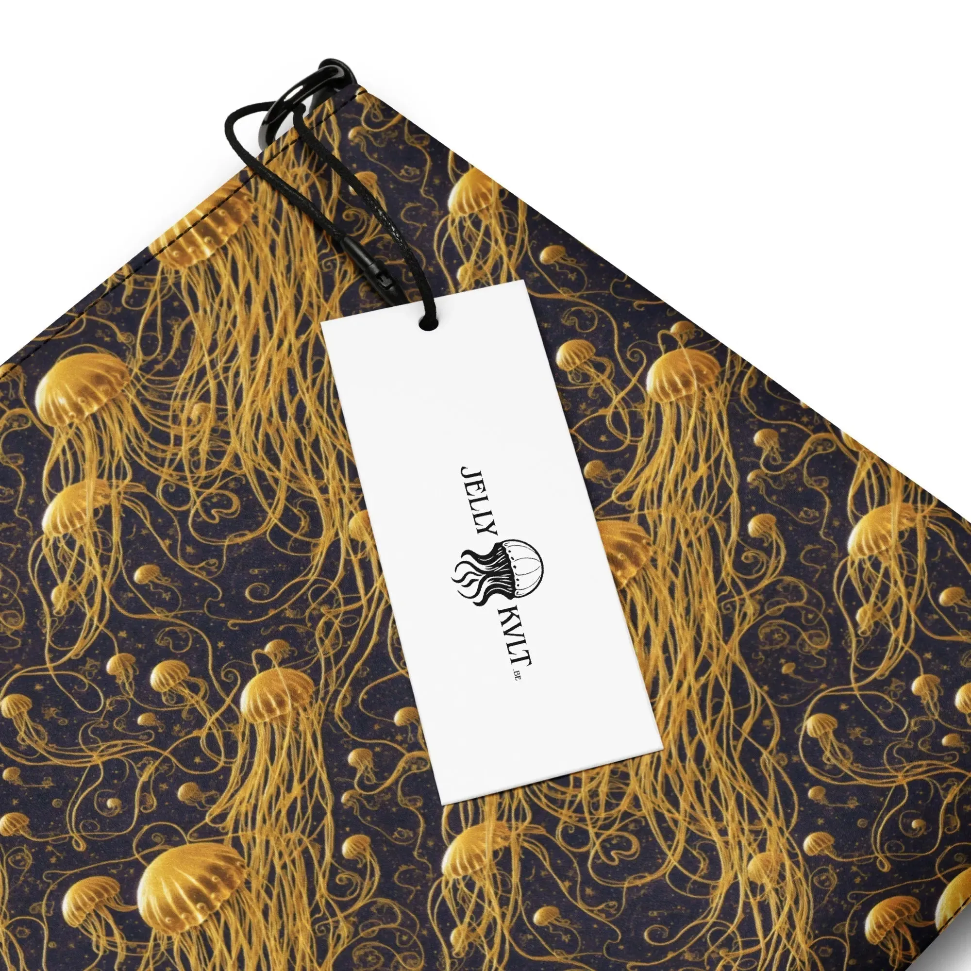 Versatile Crossbody Bag Black and Gold Jellyfishes