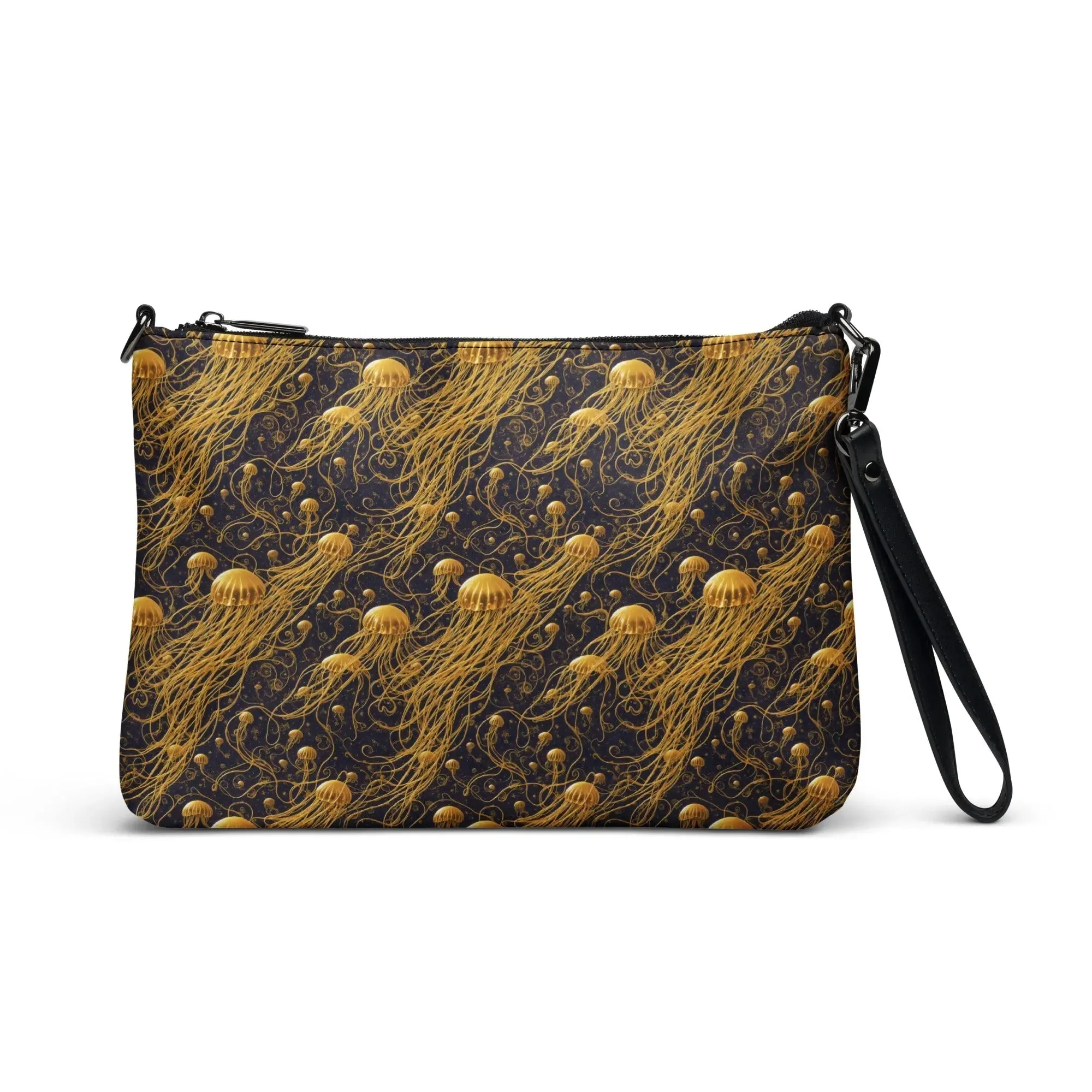 Versatile Crossbody Bag Black and Gold Jellyfishes