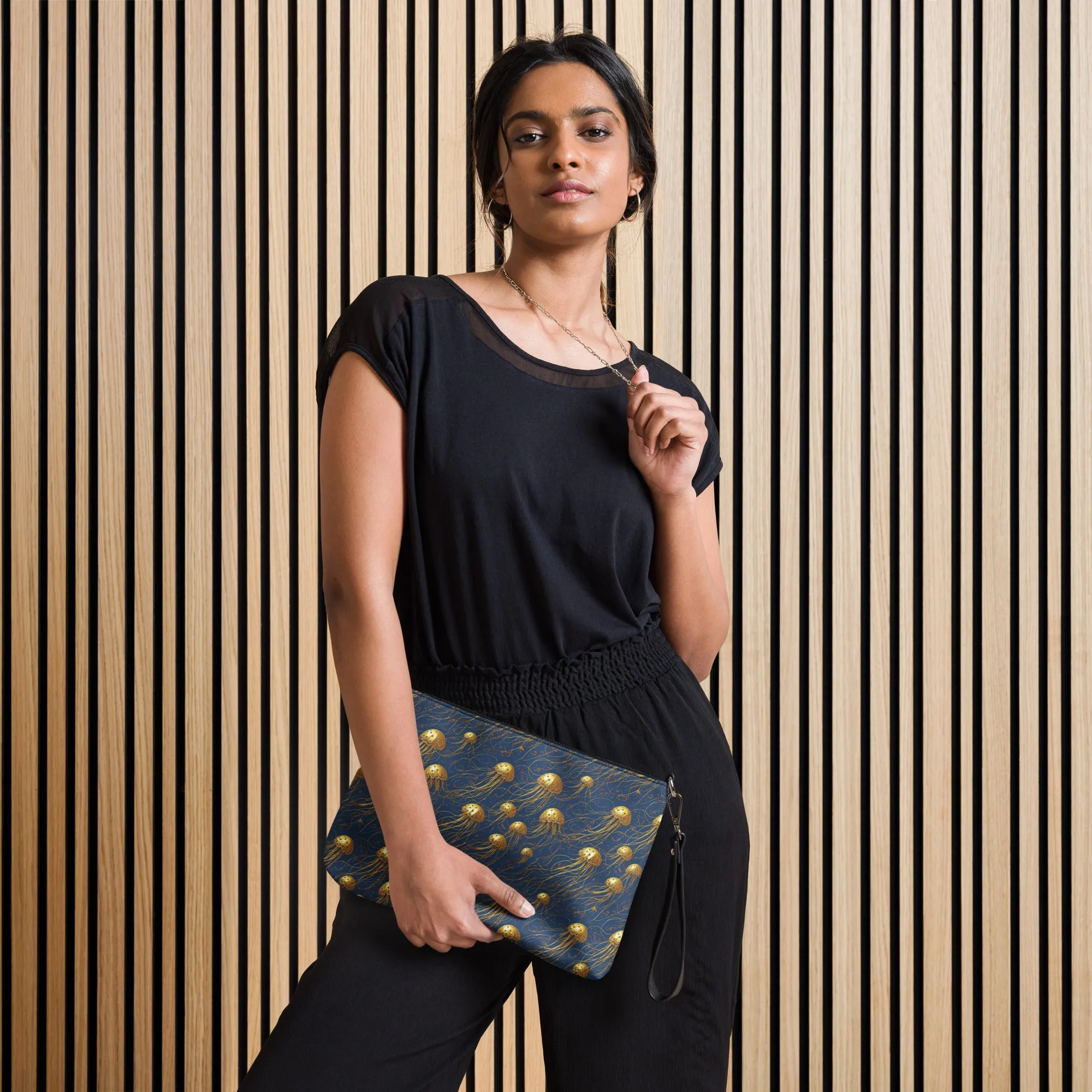 Versatile Crossbody Bag Blue and Gold Jellyfishes