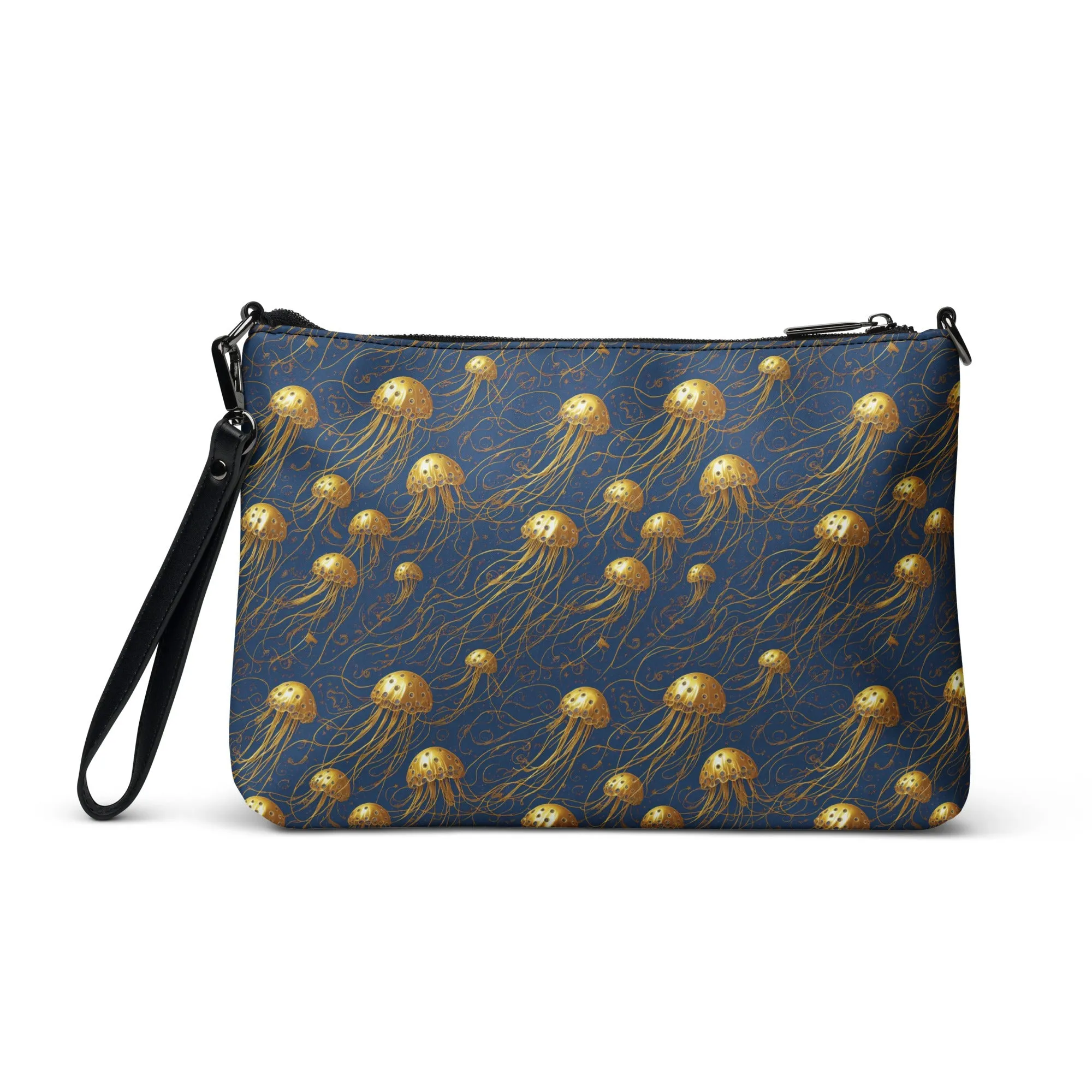 Versatile Crossbody Bag Blue and Gold Jellyfishes