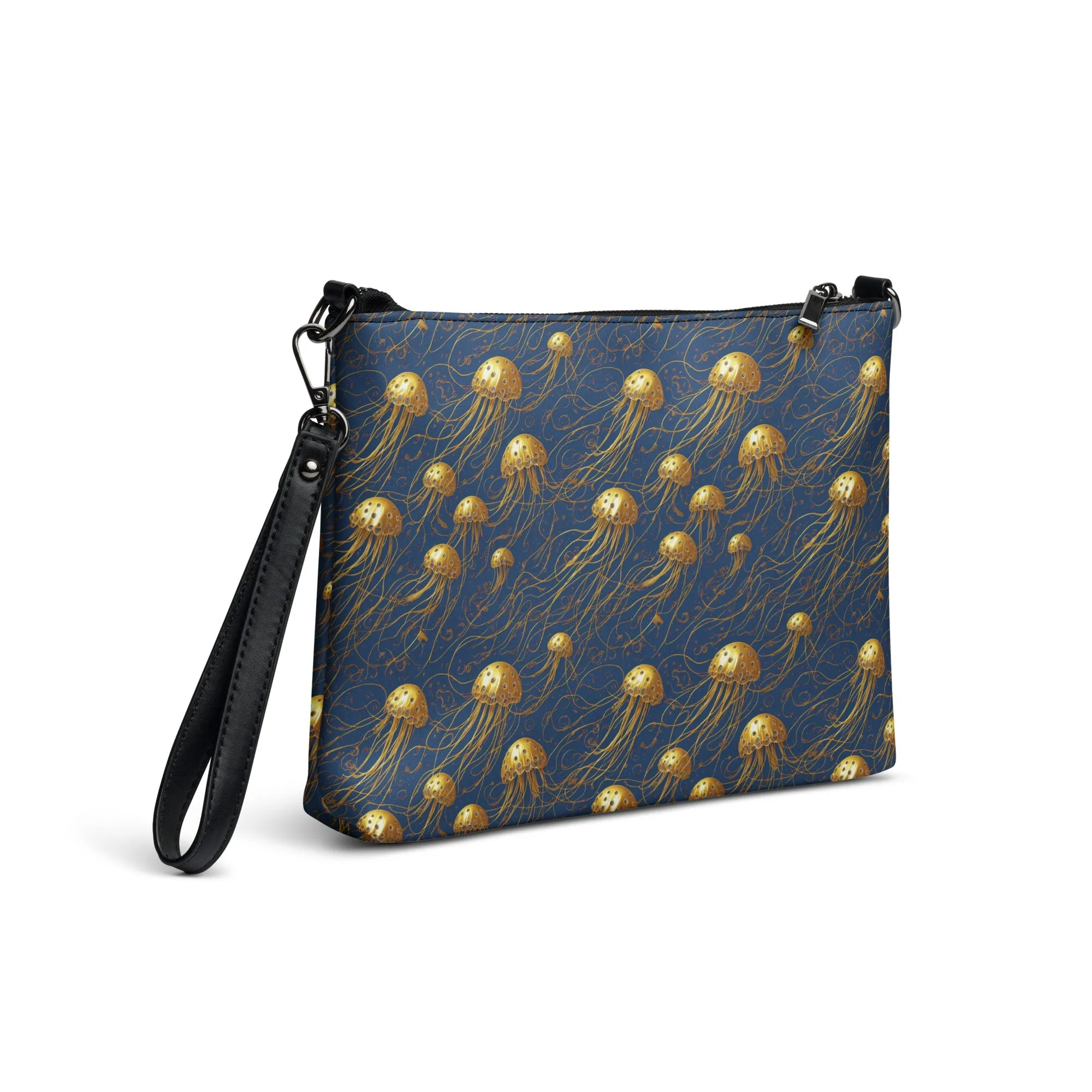 Versatile Crossbody Bag Blue and Gold Jellyfishes