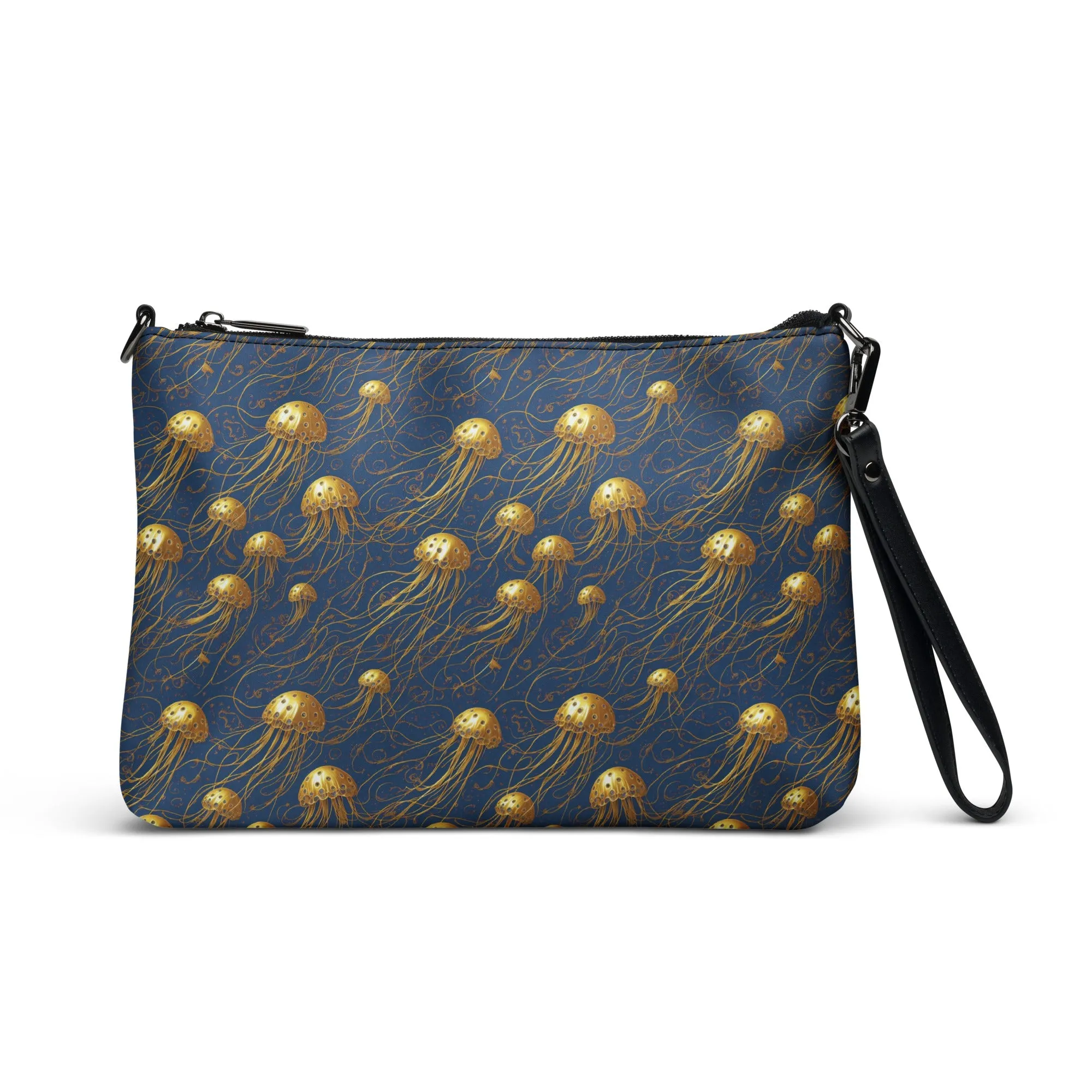 Versatile Crossbody Bag Blue and Gold Jellyfishes