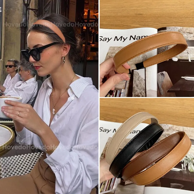 Vintage PU Leather Hair Hoop for Women - Fashion Headband Accessory