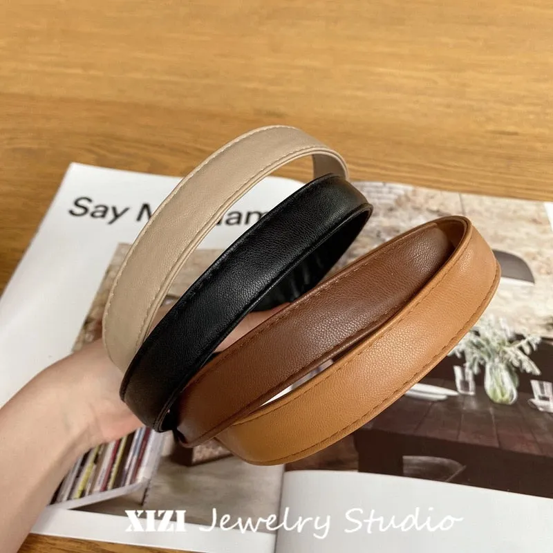 Vintage PU Leather Hair Hoop for Women - Fashion Headband Accessory