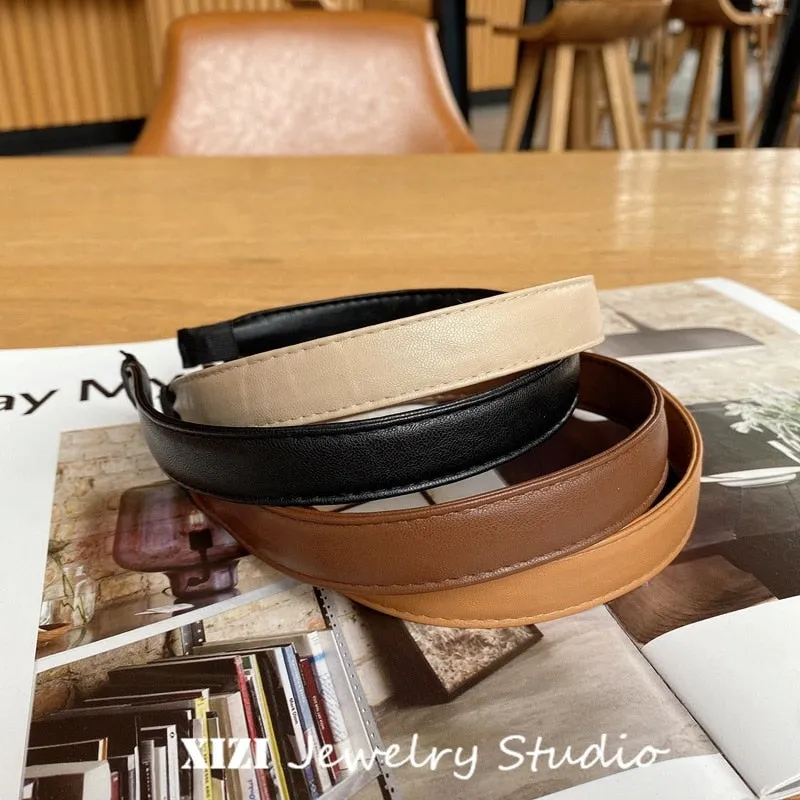 Vintage PU Leather Hair Hoop for Women - Fashion Headband Accessory