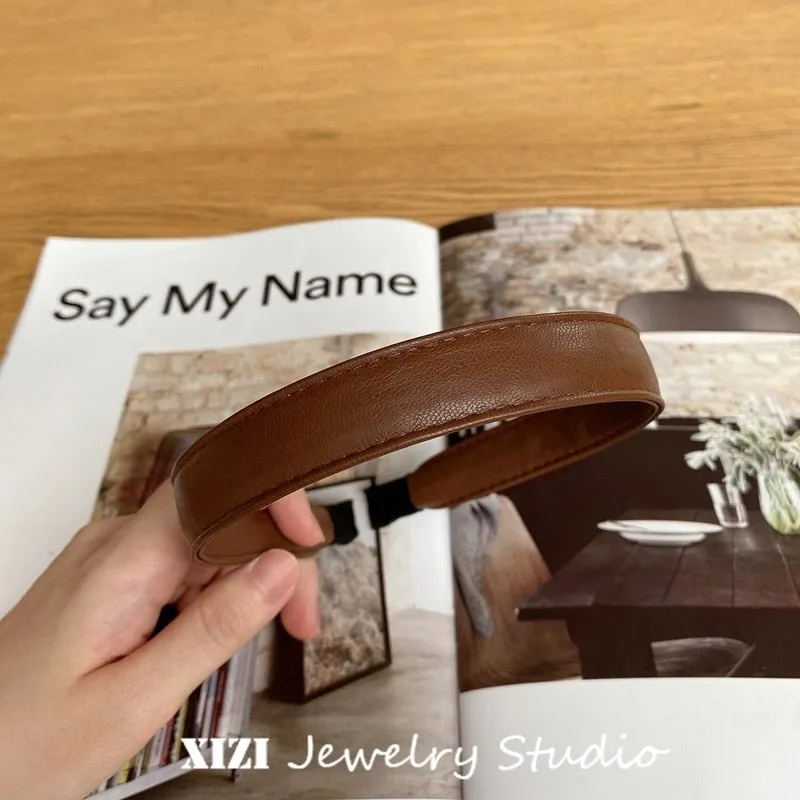 Vintage PU Leather Hair Hoop for Women - Fashion Headband Accessory