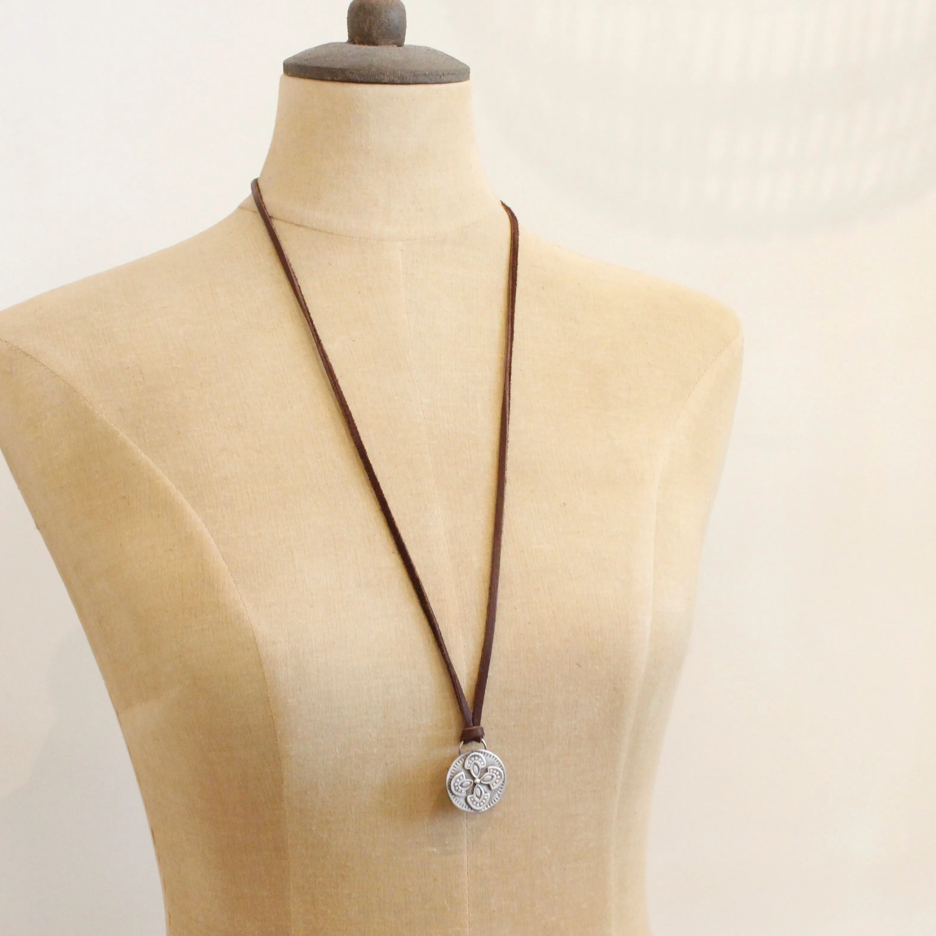 Wanderer Medallion Adjustable Leather Necklace