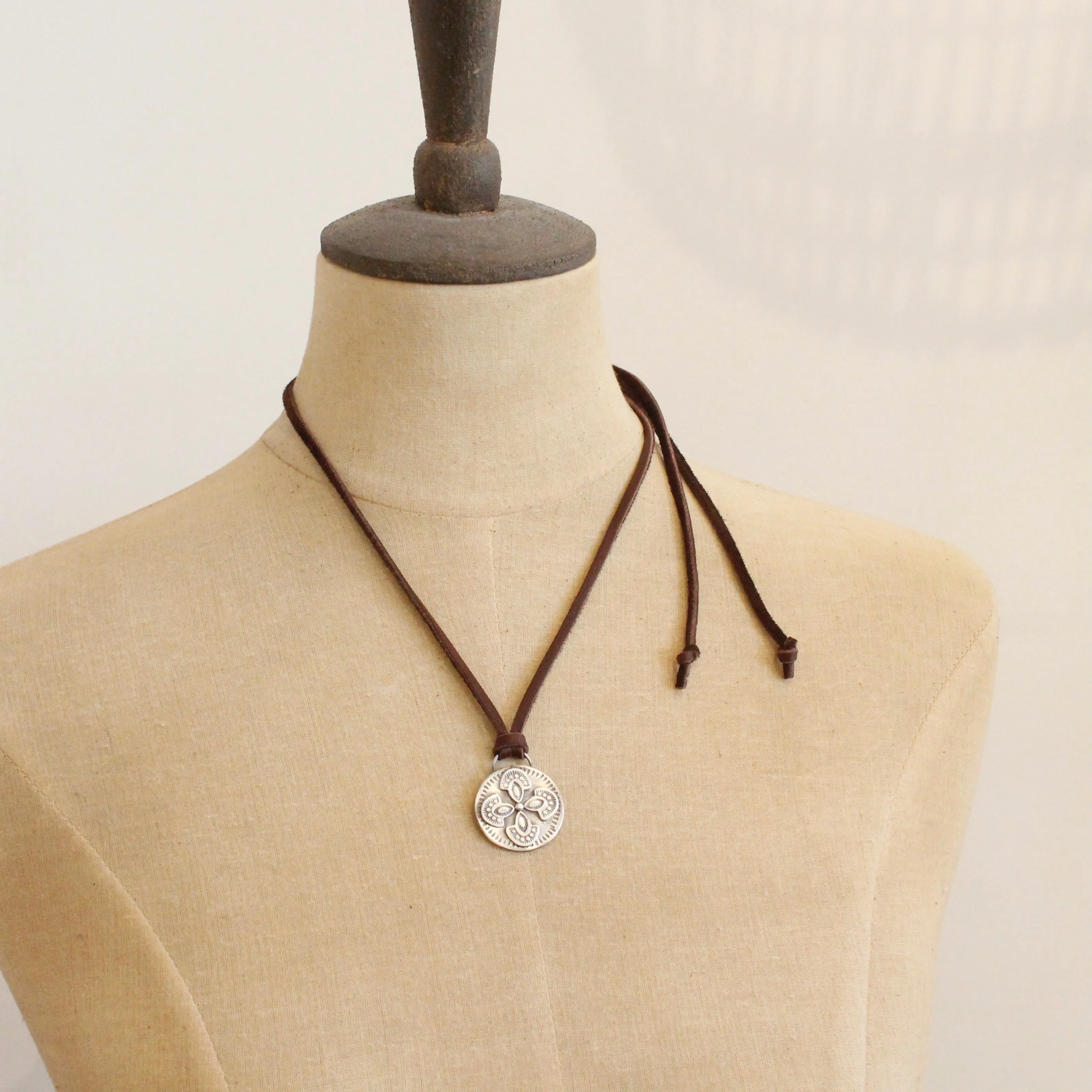 Wanderer Medallion Adjustable Leather Necklace