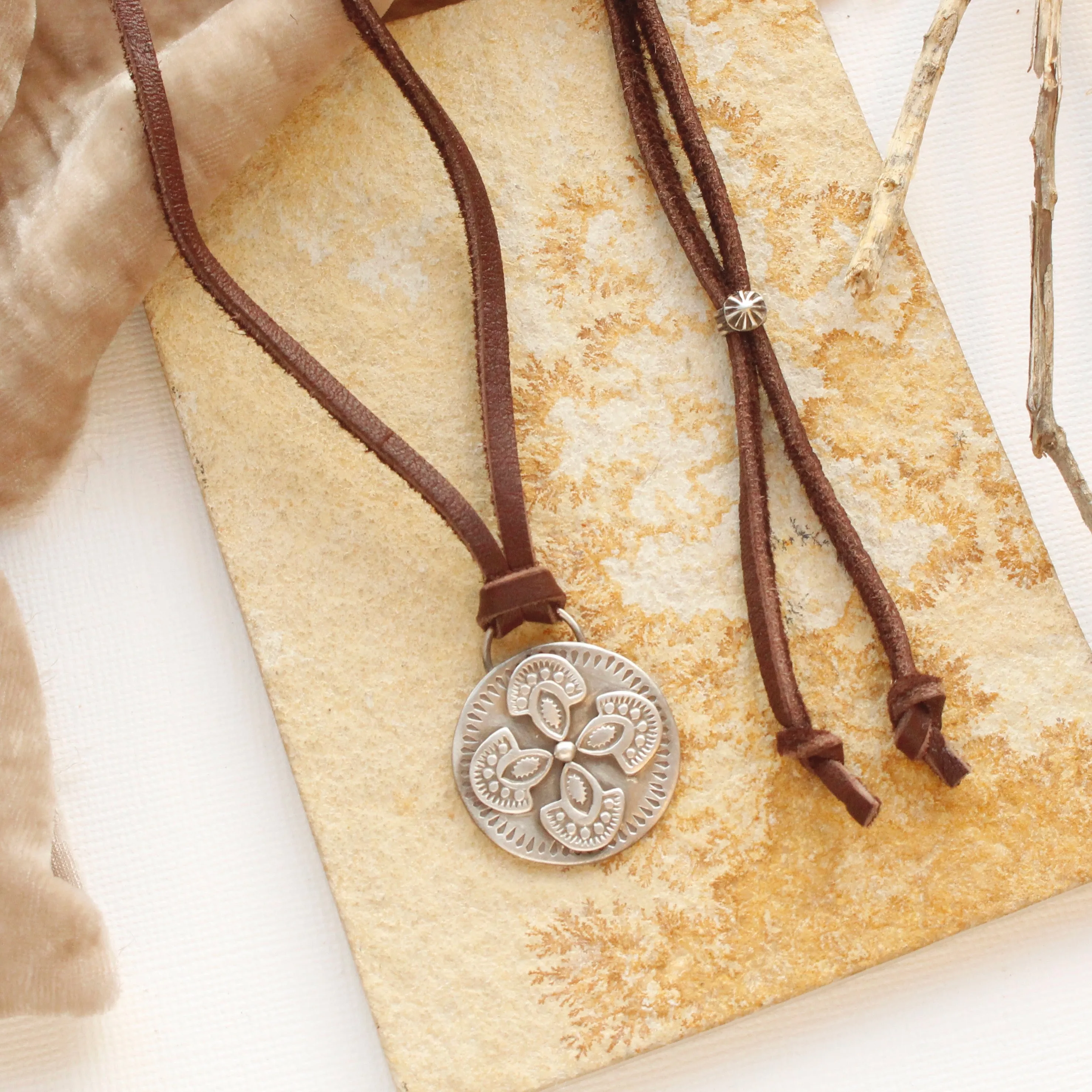 Wanderer Medallion Adjustable Leather Necklace