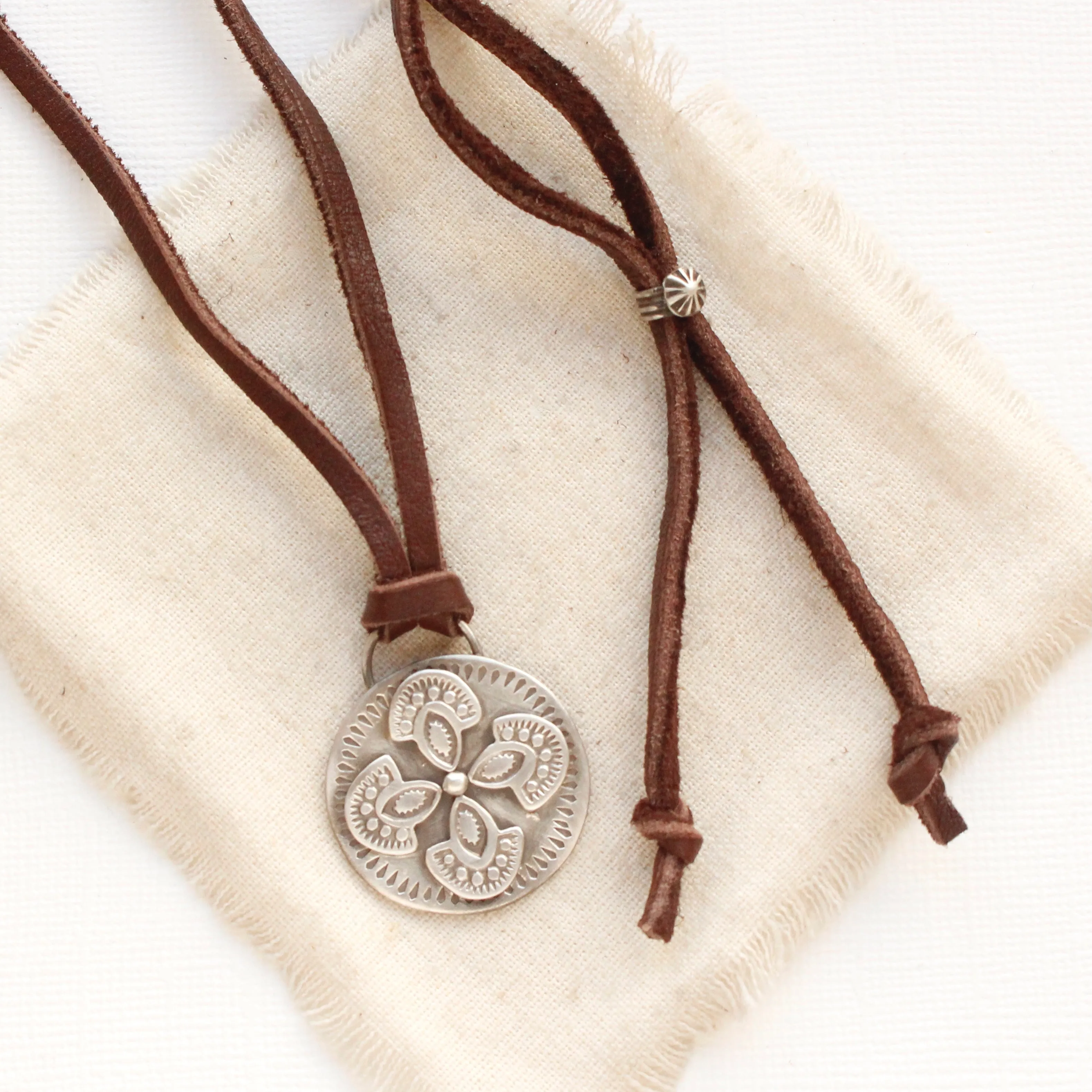 Wanderer Medallion Adjustable Leather Necklace
