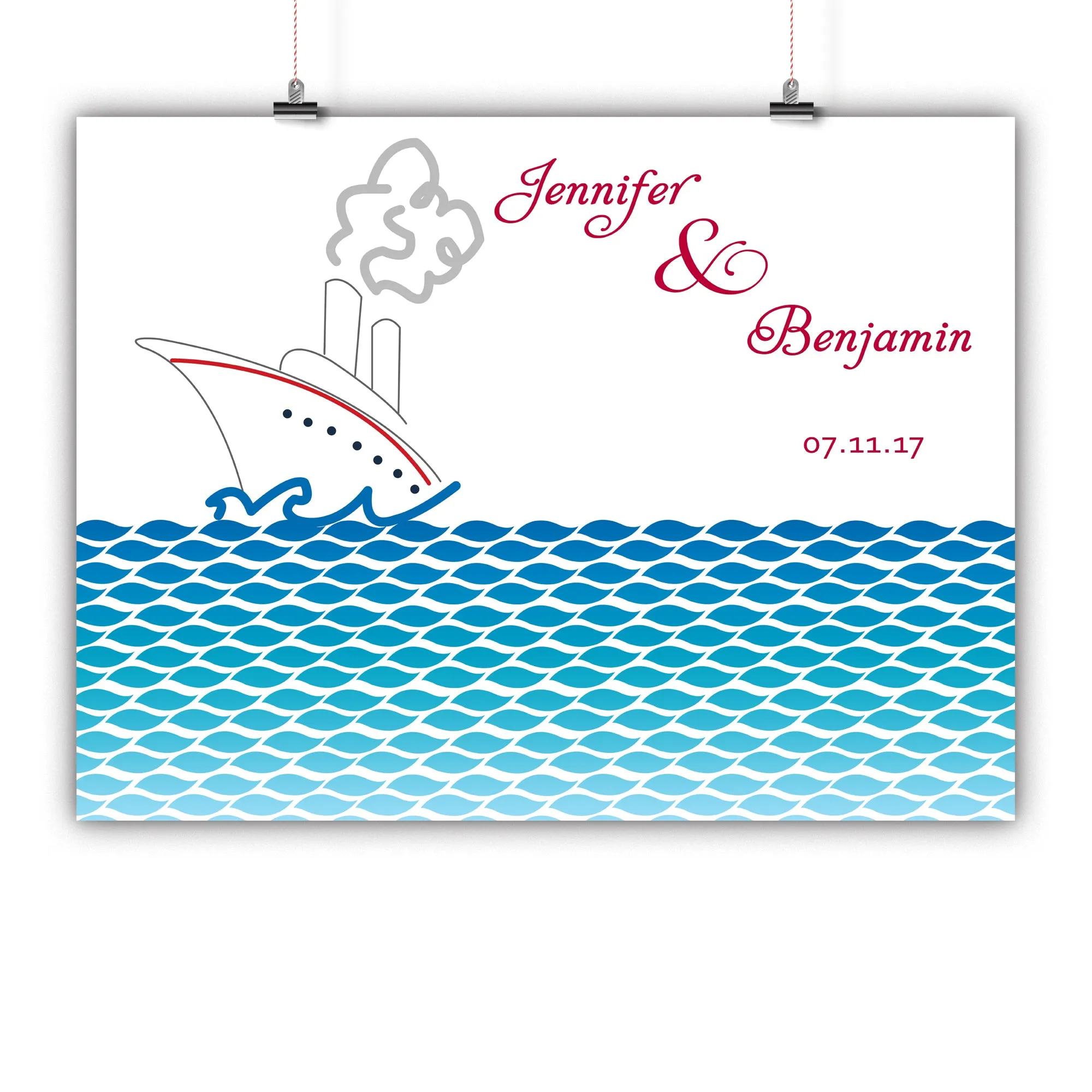 Wedding Guest Book Alternative Poster, Print, Framed or Canvas - Cruise Ship - 200 Signatures
