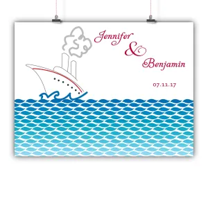 Wedding Guest Book Alternative Poster, Print, Framed or Canvas - Cruise Ship - 200 Signatures