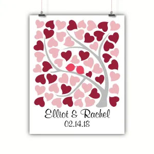 Wedding Heart Tree Guest Book Alternative - Choose Your Colors - 50 Signatures