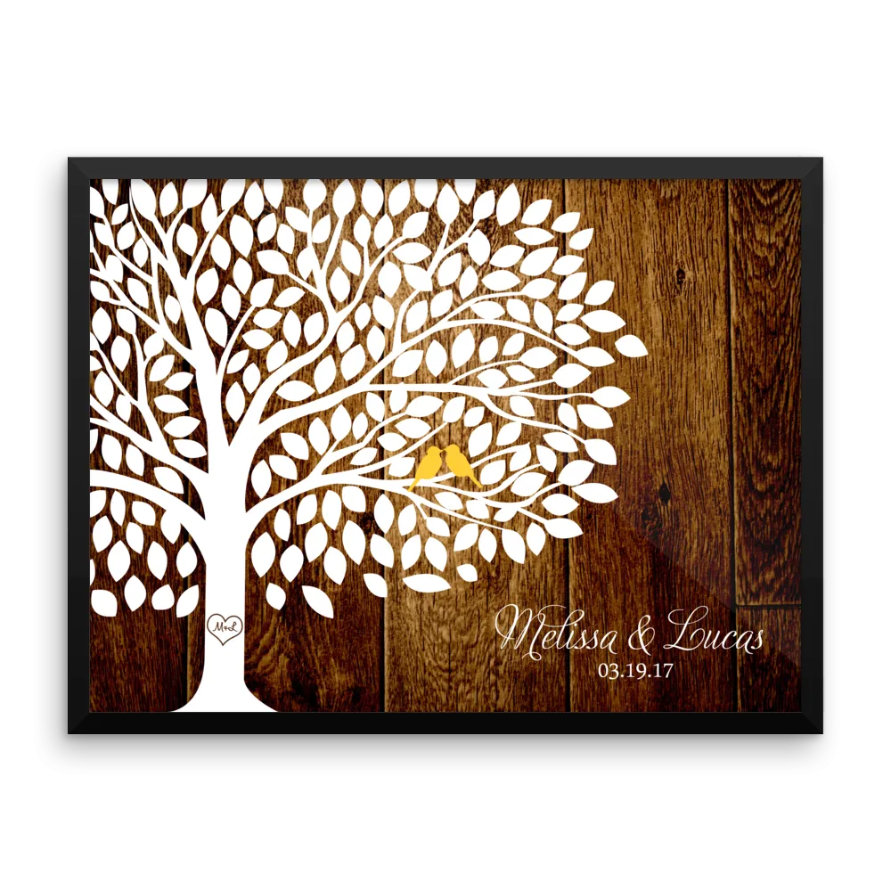 Wedding Tree - 200 Leaves Signatures - Rustic Wood Background
