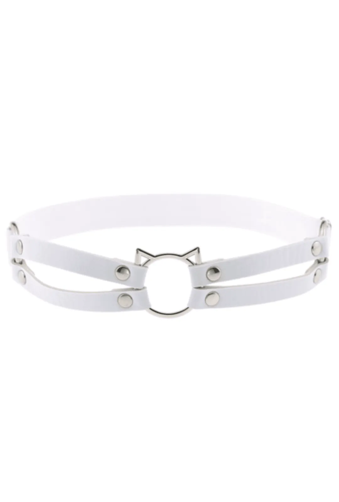 White PU Leather Leg Garter with Cat O-Ring