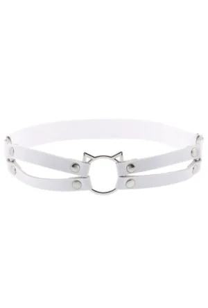 White PU Leather Leg Garter with Cat O-Ring