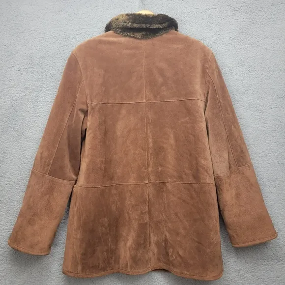 WINLIT 100%  Leather  Faux Fur Reversible  Brown Jacket Coat Women's Size M VTG.