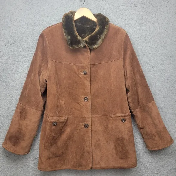 WINLIT 100%  Leather  Faux Fur Reversible  Brown Jacket Coat Women's Size M VTG.