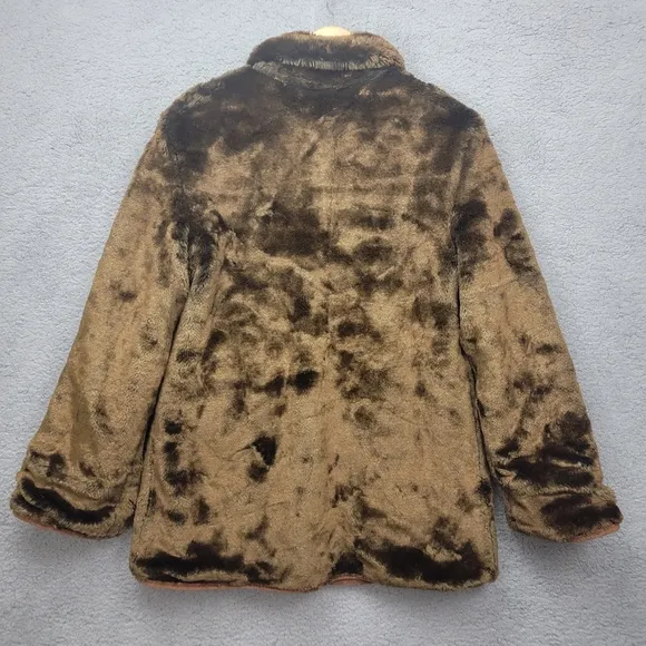 WINLIT 100%  Leather  Faux Fur Reversible  Brown Jacket Coat Women's Size M VTG.