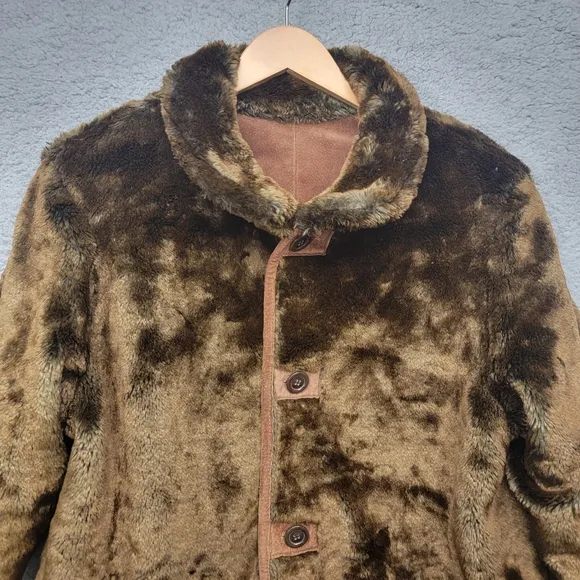 WINLIT 100%  Leather  Faux Fur Reversible  Brown Jacket Coat Women's Size M VTG.