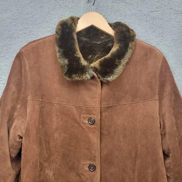 WINLIT 100%  Leather  Faux Fur Reversible  Brown Jacket Coat Women's Size M VTG.