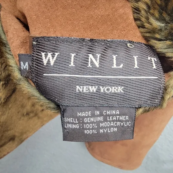 WINLIT 100%  Leather  Faux Fur Reversible  Brown Jacket Coat Women's Size M VTG.