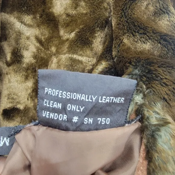 WINLIT 100%  Leather  Faux Fur Reversible  Brown Jacket Coat Women's Size M VTG.