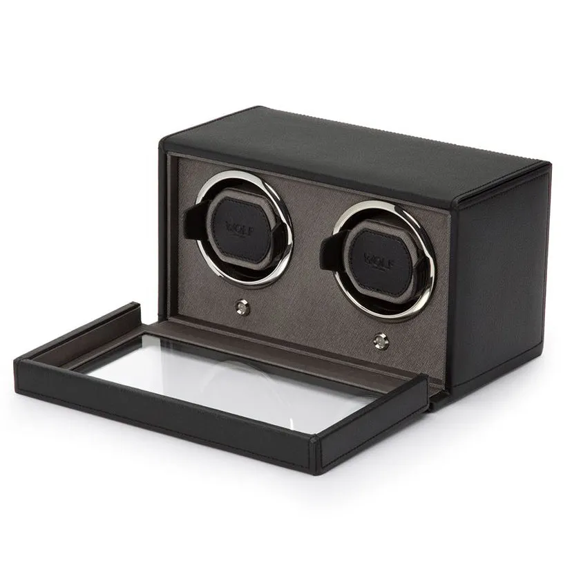 WOLF Double Black Cub Watch Winder with Cover
