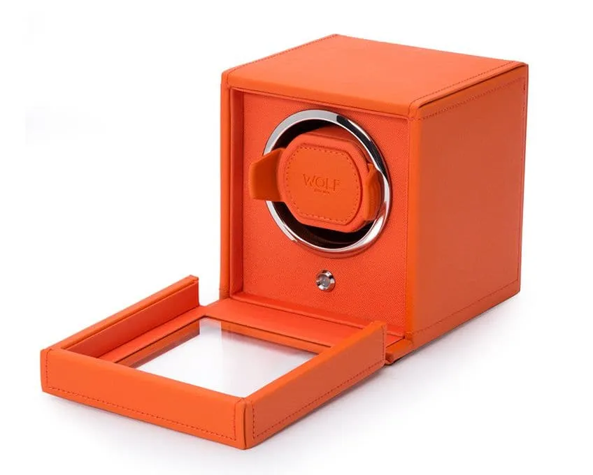 Wolf Single Cub Watch Winder with Cover - Orange