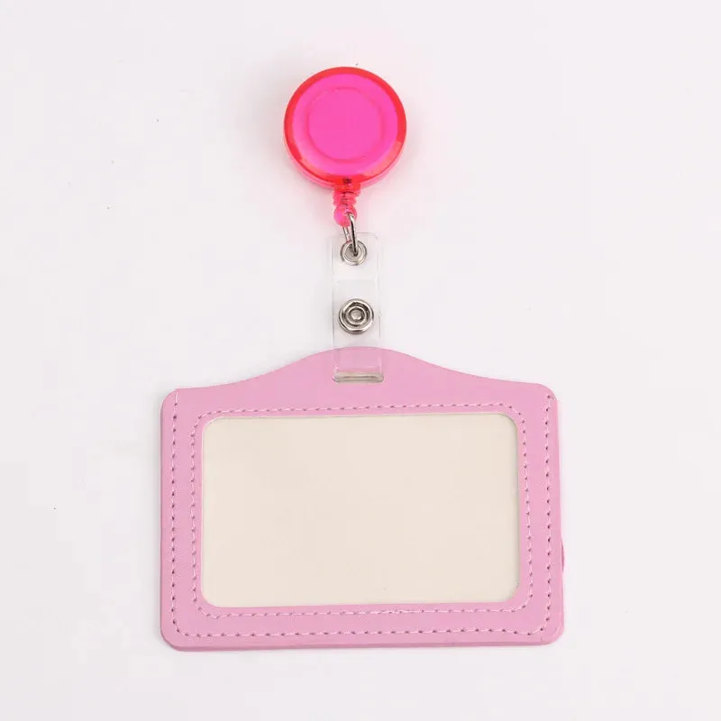 Women / Men Student Retractable Badge Reel ID Card Holder Cover Case Nurse Badge Lanyards Fashion PU Leather Card Holders Set