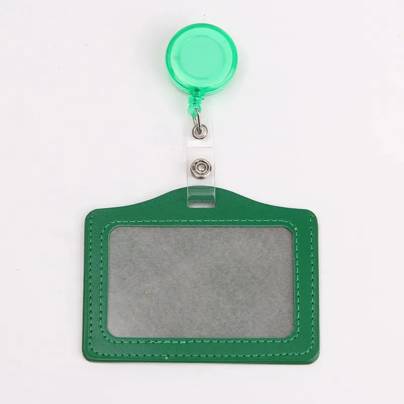 Women / Men Student Retractable Badge Reel ID Card Holder Cover Case Nurse Badge Lanyards Fashion PU Leather Card Holders Set
