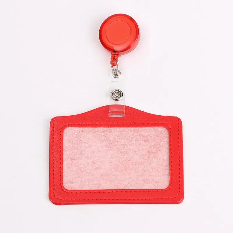 Women / Men Student Retractable Badge Reel ID Card Holder Cover Case Nurse Badge Lanyards Fashion PU Leather Card Holders Set