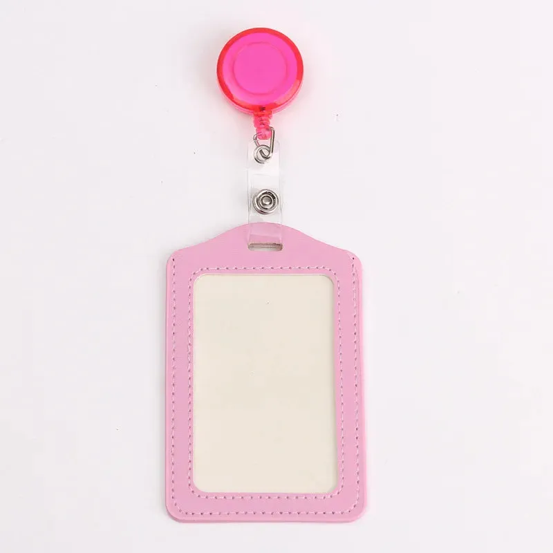 Women / Men Student Retractable Badge Reel ID Card Holder Cover Case Nurse Badge Lanyards Fashion PU Leather Card Holders Set