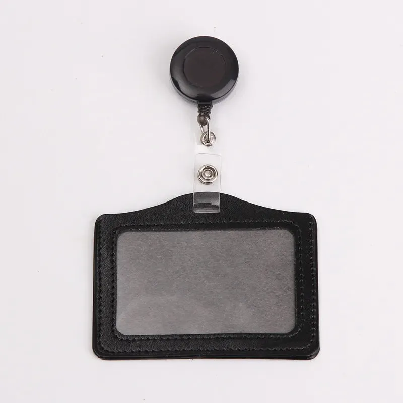 Women / Men Student Retractable Badge Reel ID Card Holder Cover Case Nurse Badge Lanyards Fashion PU Leather Card Holders Set
